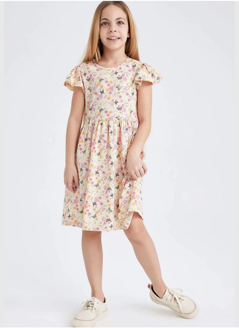 DeFacto Regular Fit Short Sleeve Floral Printed Dress