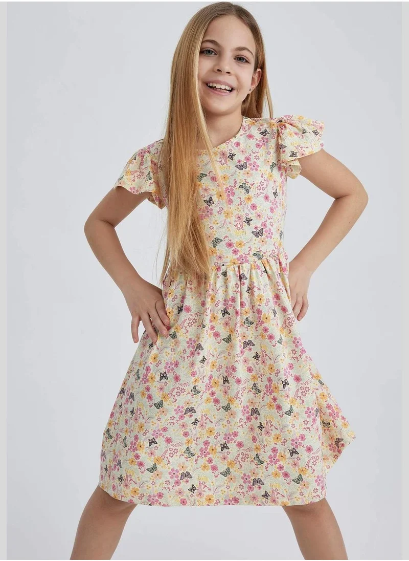 ديفاكتو Regular Fit Short Sleeve Floral Printed Dress