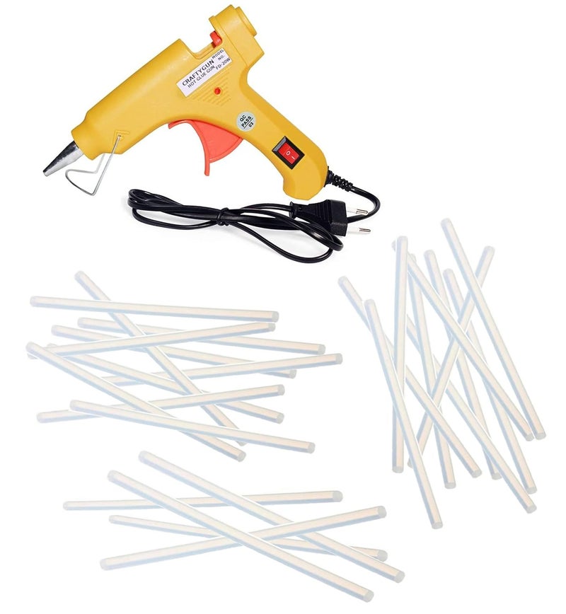 CRAFTYGUN YELLOW MINI 20 WATT HOT MELT GLUE GUN WITH 25 GLUE STICKS - Image 1