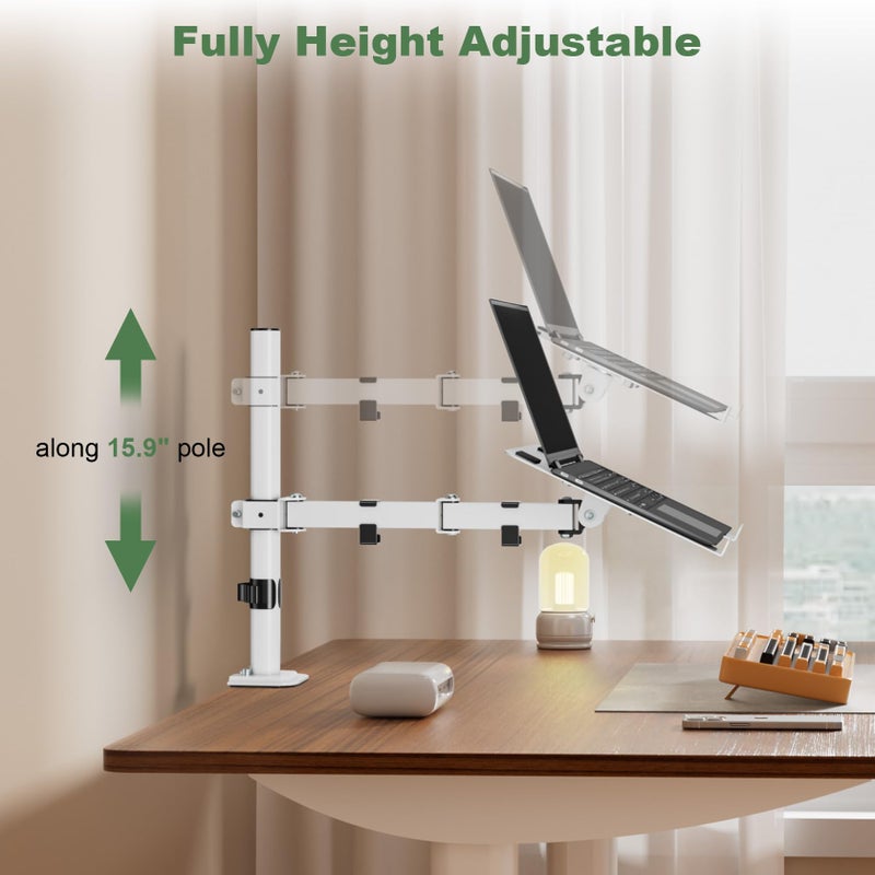 UPGRAVITY White Laptop Desk Mount with Vented Tray for Notebook up to 17 inch, Fully Adjustable Single Laptop Arm Stand Holds up to 17.6 lbs, Clamp on/Grommet Mounting - Image 5