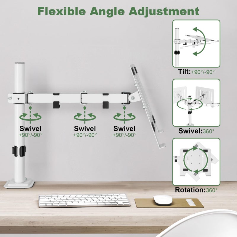 UPGRAVITY White Laptop Desk Mount with Vented Tray for Notebook up to 17 inch, Fully Adjustable Single Laptop Arm Stand Holds up to 17.6 lbs, Clamp on/Grommet Mounting - Image 4
