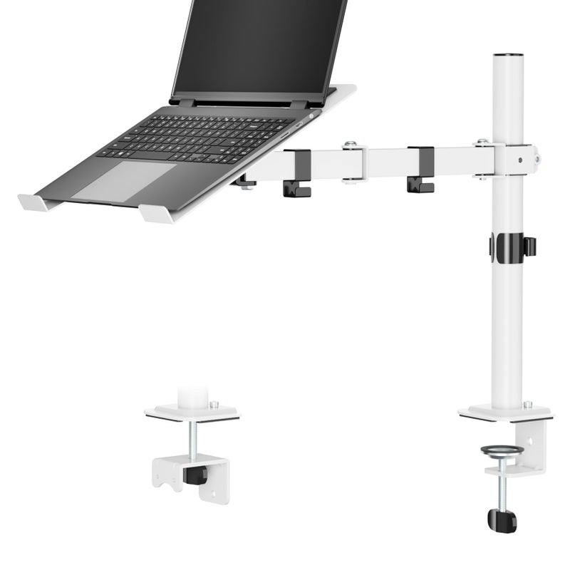 UPGRAVITY White Laptop Desk Mount with Vented Tray for Notebook up to 17 inch, Fully Adjustable Single Laptop Arm Stand Holds up to 17.6 lbs, Clamp on/Grommet Mounting - Image 1