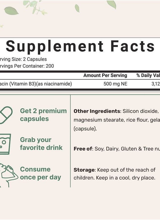 Micro Ingredients - Niacinamide Vitamin B3 1,000mg Per Serving, 400 Capsules | Flush Free Niacin, Essential B Vitamin Supplement | Skin Care Health & Energy Support | Non-GMO, Gluten Free - Image 1