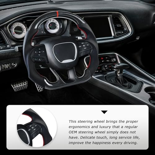 LOSCHEN Steering Wheel for Dodge, 3K Real Carbon Fiber Steering Wheel for Dodge/Jeep Grand Cherokee/SXT/GT/RT/SRT/HELLCAT, Perforated Leather Upgrade D-shaped Flat-bottom - Image 5