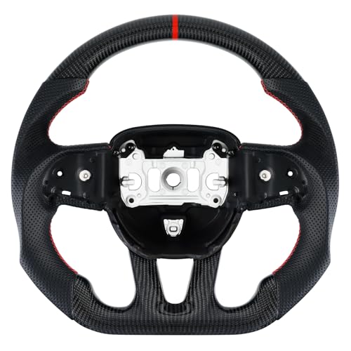 LOSCHEN Steering Wheel for Dodge, 3K Real Carbon Fiber Steering Wheel for Dodge/Jeep Grand Cherokee/SXT/GT/RT/SRT/HELLCAT, Perforated Leather Upgrade D-shaped Flat-bottom - Image 1