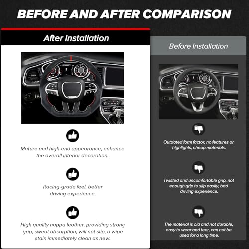 LOSCHEN Steering Wheel for Dodge, 3K Real Carbon Fiber Steering Wheel for Dodge/Jeep Grand Cherokee/SXT/GT/RT/SRT/HELLCAT, Perforated Leather Upgrade D-shaped Flat-bottom - Image 4