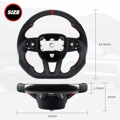 LOSCHEN Steering Wheel for Dodge, 3K Real Carbon Fiber Steering Wheel for Dodge/Jeep Grand Cherokee/SXT/GT/RT/SRT/HELLCAT, Perforated Leather Upgrade D-shaped Flat-bottom - Image 2