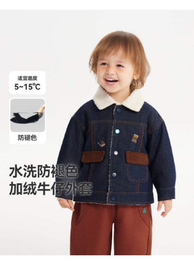 Anti-fade] Baby Lamb Fleece Denim Jacket Boys Winter Style 2025 New Children's Fleece Warm - Image 1