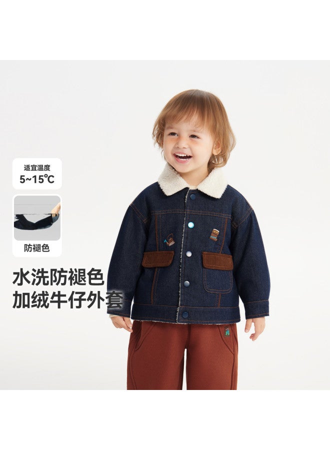 Anti-fade] Baby Lamb Fleece Denim Jacket Boys Winter Style 2025 New Children's Fleece Warm - Image 2