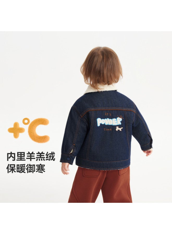 Anti-fade] Baby Lamb Fleece Denim Jacket Boys Winter Style 2025 New Children's Fleece Warm - Image 3