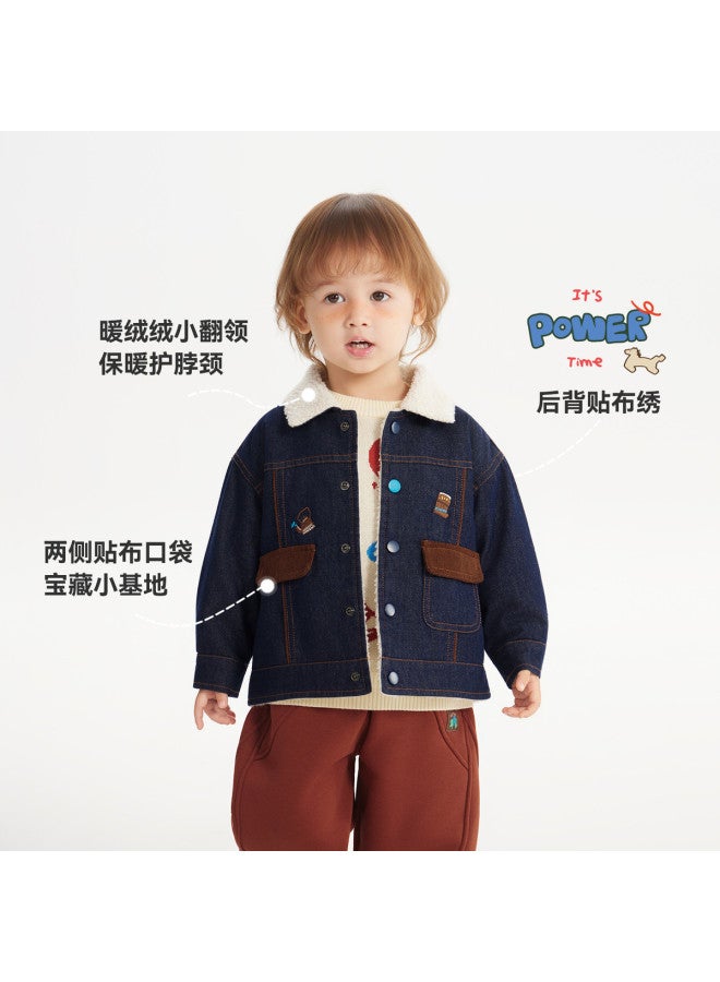 Anti-fade] Baby Lamb Fleece Denim Jacket Boys Winter Style 2025 New Children's Fleece Warm - Image 4