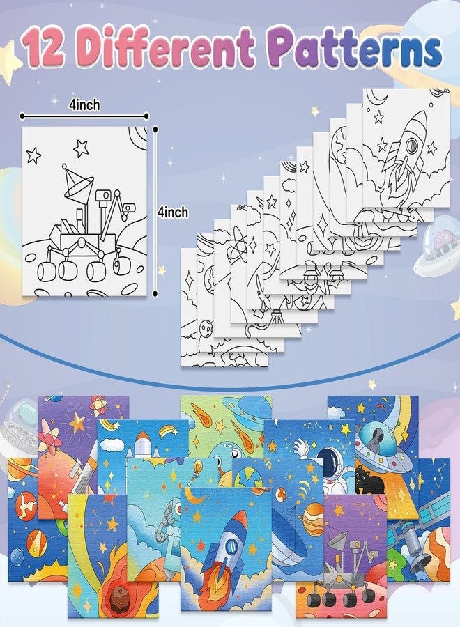 Anseal 12 Packs Pre Drawn Canvas to Paint, 4" X 4" Space Pre-Printed Canvas Paint Party for Kids, Stretched Outline Painting Boards for Beginners, Students, Party Favor - Image 3