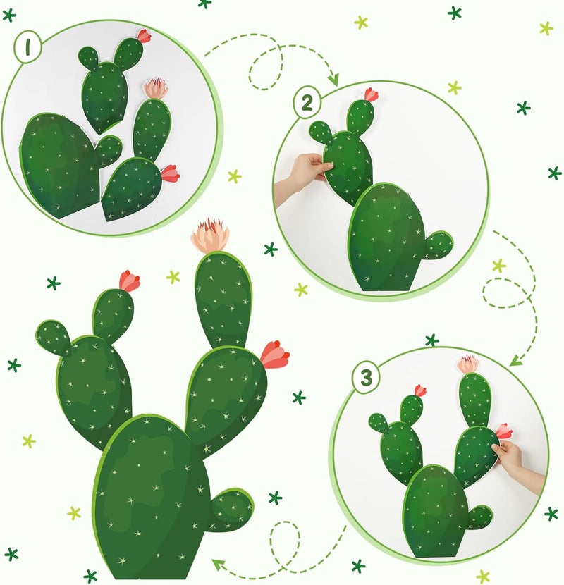 Geyoga 6 Set Cactus Cutouts Wall Decor Large Jointed Cardboard Cactus Party Decorations for Summer Fiesta Wild Western Cowboy Party Mexican Taco Birthday Classroom Bulletin Board Photo Booth Prop - Image 4