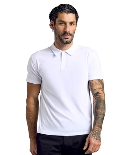 True Classic Polo Shirts for Men – Mens Polo Shirts Short Sleeve Cotton, Personalized Custom Cut, Pack of 1, White, L - Image 1