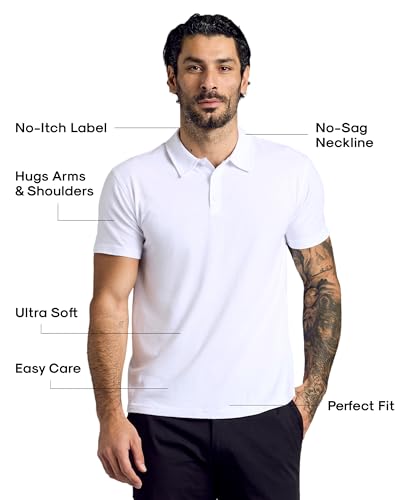 True Classic Polo Shirts for Men – Mens Polo Shirts Short Sleeve Cotton, Personalized Custom Cut, Pack of 1, White, L - Image 2
