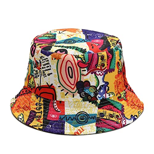 Quanhaigou Bucket Hat for Men Women,Packable Reversible Printed Sun Hats,Fisherman Outdoor Summer Travel Hiking Beach Caps (Colorful Graffiti) - Image 1