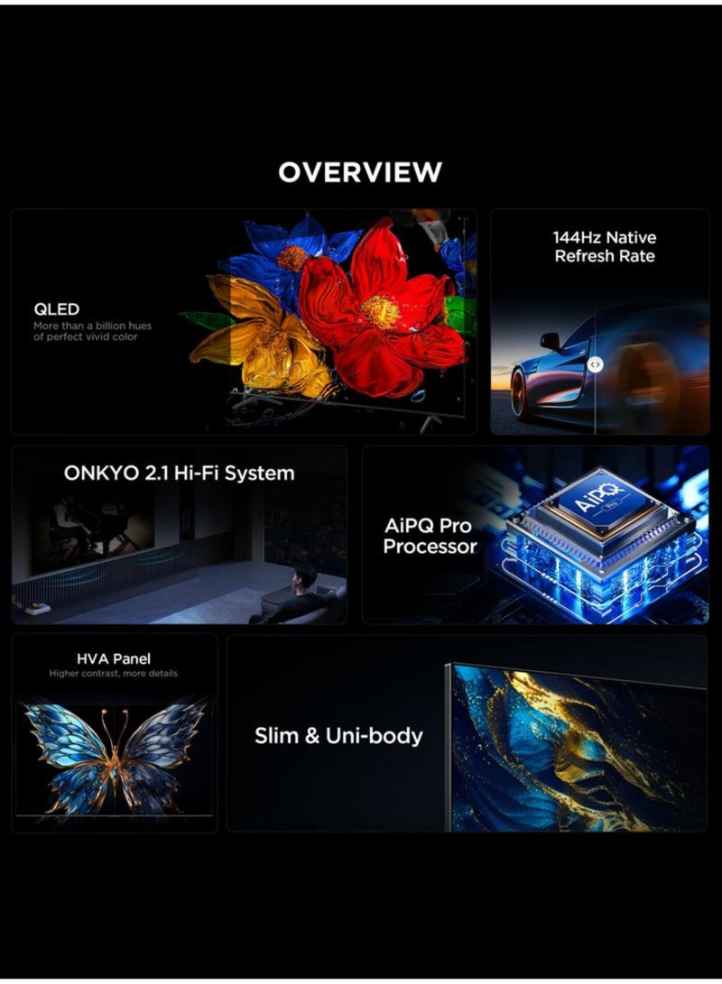 TCL 98-inch 98T8C QLED 4K Smart TV (2026 - International Version) - TCL Google TV | AiPQ Pro Processor | HVA Panel | 144Hz Native Refresh Rate | ONKYO 2.1 Hi-Fi System | Slim & Uni-body | 98T8C Black - Image 4