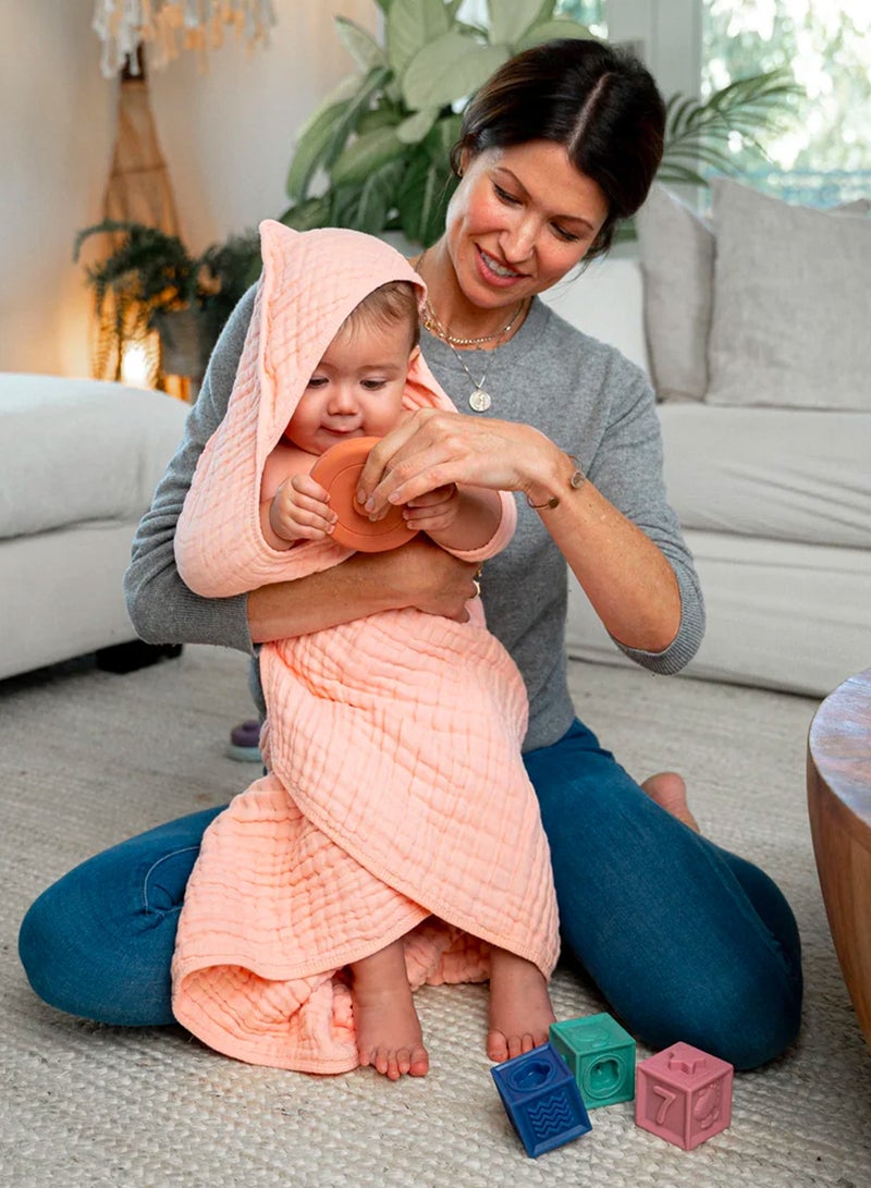 Comfy Cubs 2 Pack Baby Hooded 9 Layer Muslin Cotton Towel and Baby Muslin Blanket Bundled Pink - Image 2