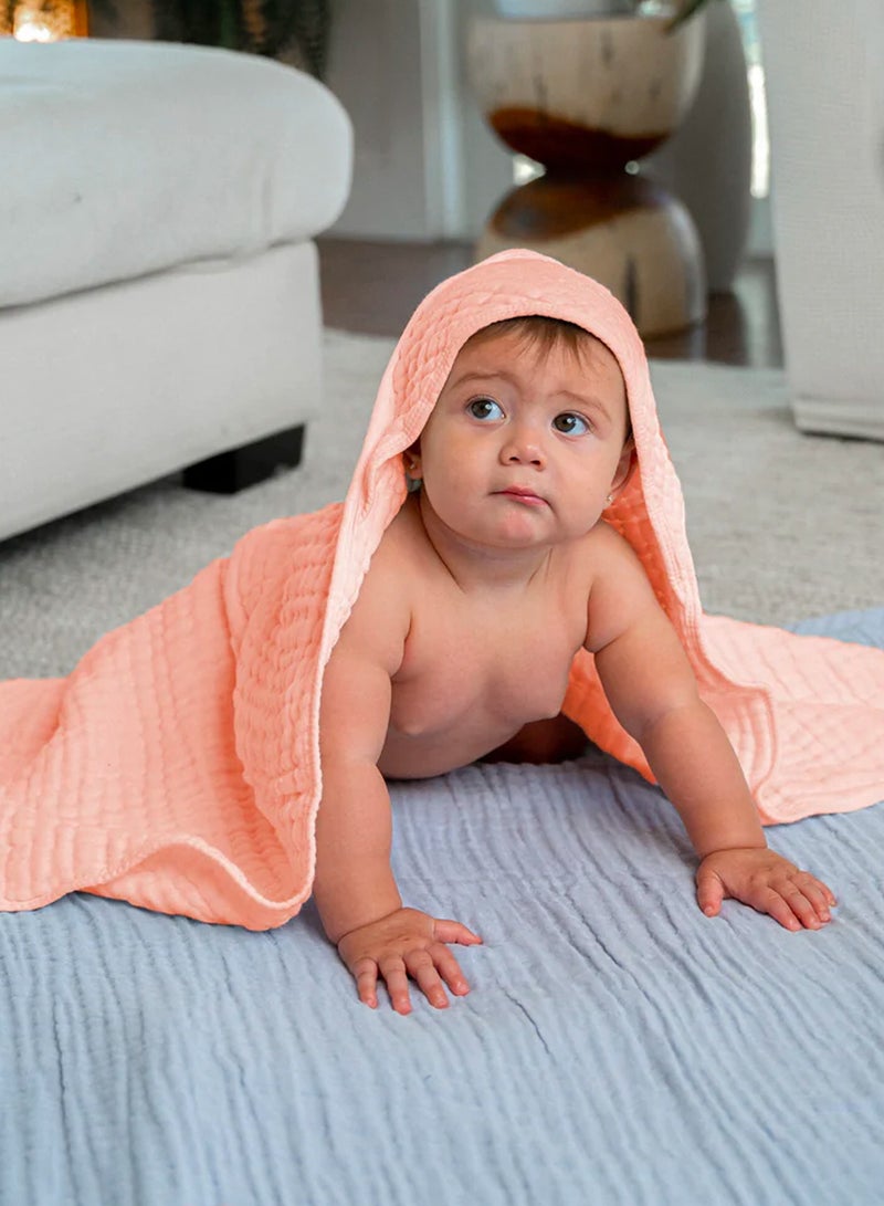 Comfy Cubs 2 Pack Baby Hooded 9 Layer Muslin Cotton Towel and Baby Muslin Blanket Bundled Pink - Image 1