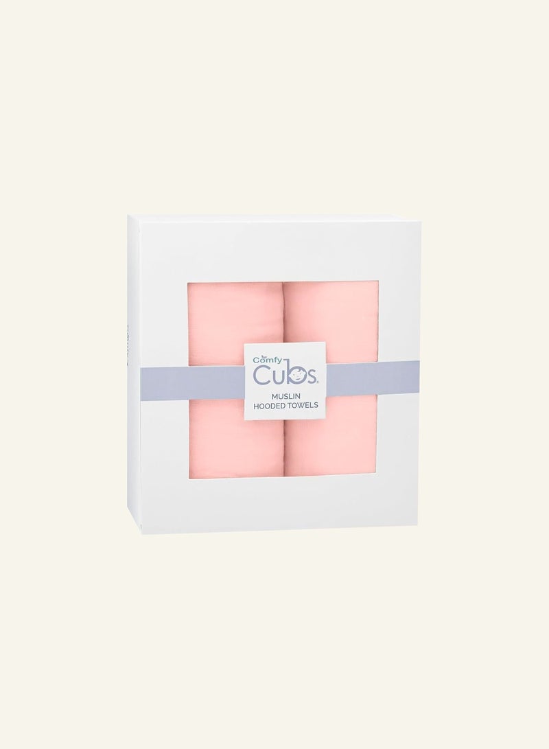 Comfy Cubs 2 Pack Baby Hooded 9 Layer Muslin Cotton Towel and Baby Muslin Blanket Bundled Pink - Image 3