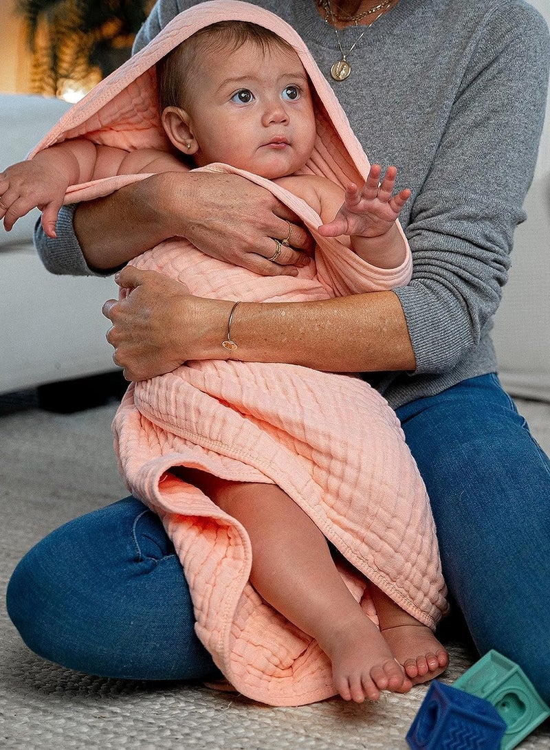 Comfy Cubs 2 Pack Baby Hooded 9 Layer Muslin Cotton Towel and Baby Muslin Blanket Bundled Pink - Image 5