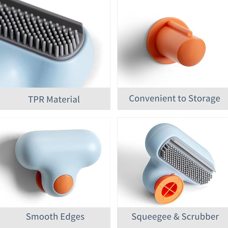 ZEBROC T Shape Mirror Cleaner BathroomToilet Glass Mirror Eraser Descaling Glass Brush Decontamination Cleaning Wiper Glass Squeegee craper Brush with Suction Cup Hook 1 T Shape Blue - Image 2