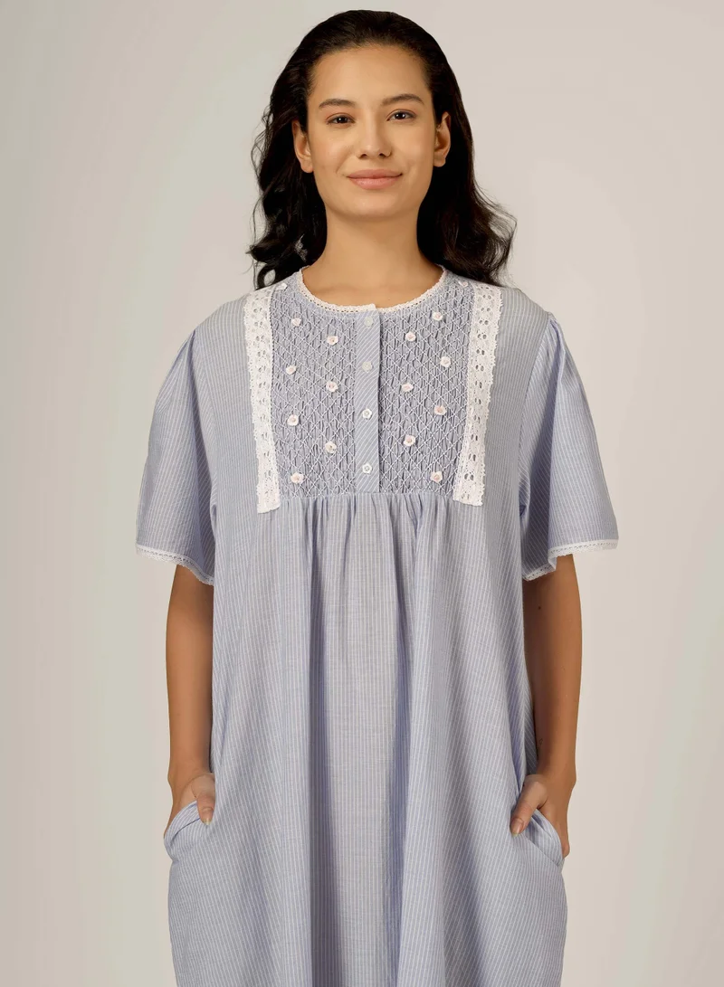 After Dark Magnolia, Nightdress with Hand-Smocking and Embroidery