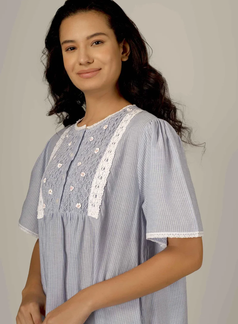 After Dark Magnolia, Nightdress with Hand-Smocking and Embroidery