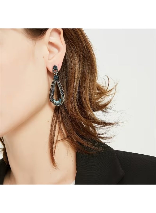 Goolsky Chic Vintage-Inspired Water Drop Earrings with Sparkling Rhinestones - Zinc Alloy, Perfect for Casual Attire & Parties - Image 3