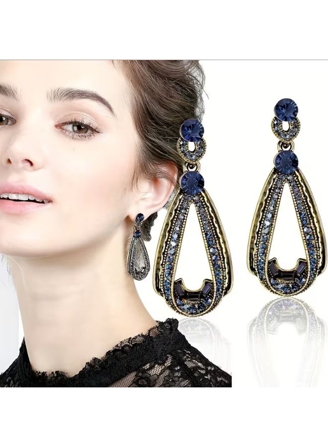 Goolsky Chic Vintage-Inspired Water Drop Earrings with Sparkling Rhinestones - Zinc Alloy, Perfect for Casual Attire & Parties - Image 1