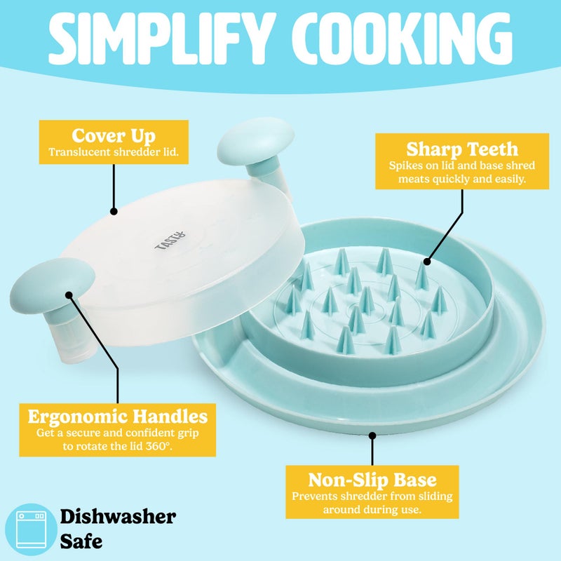 Tasty Meat Shredder, Effortless Pulled Pork, Chicken, and Beef, Non-Slip Base for Stability, Dishwasher Safe, 10-Inch, Aqua - Image 3