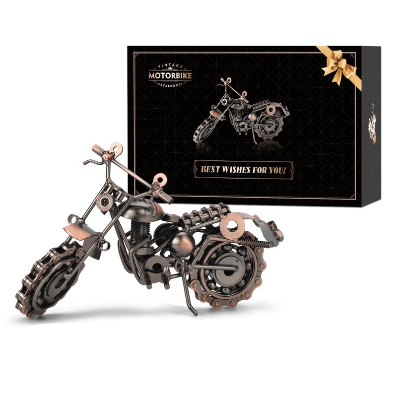 Signstek Vintage Handcrafted Iron Motorbike Model Fathers Day with Chainwheel as Collectible Art for Motorcycle Lovers, Bronze Tone Metal Birthday Gift for Grandpa Dad Husband Boyfriend - Image 1