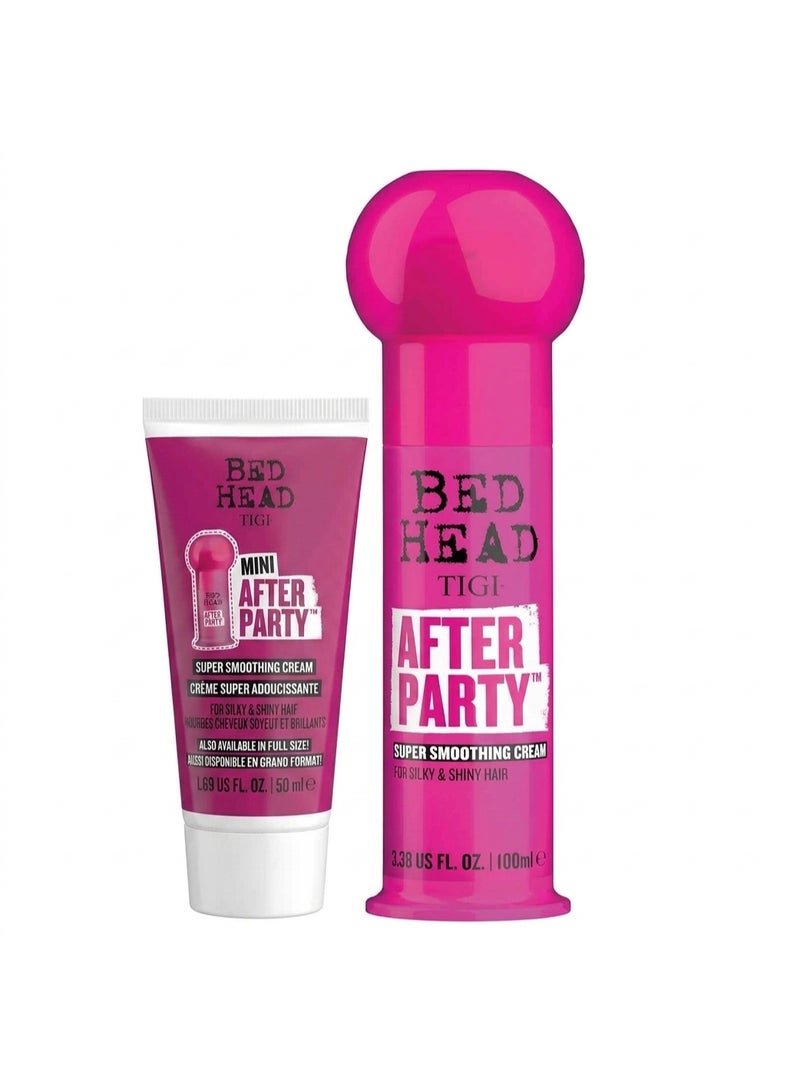Bed Head by TIGI Mini After Party Smoothing Cream Travel Size, 50ml+TIGI Bed Head | After Party Smoothing Hair Cream | Professional Anti Frizz Hair Products To Leave Hair Silky And Shiny | For Frizzy, Dull or Coarse Hair | 100ml