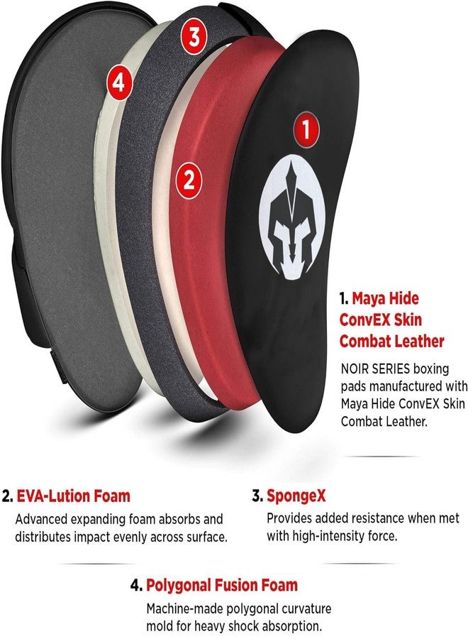 HARCOS Curved Focus Pads for Boxing & MMA - Maya Hide Leather Strike Mitts with Shock-Absorbing Padding, Ventilated Design for Muay Thai, Kickboxing & Coaching (Black) - Image 3