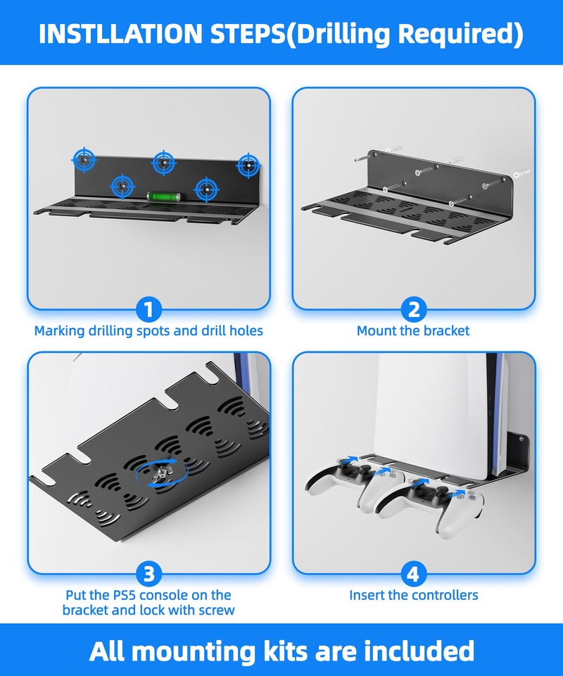 ANSHAWTIY PS5 Wall Mount Aluminum Alloy Compatible with All PS5 Generations Holds Two Controllers Unimpeded Heat Dissipation Ps5 Accessories Universal for Living Room and Bedroom - Image 5