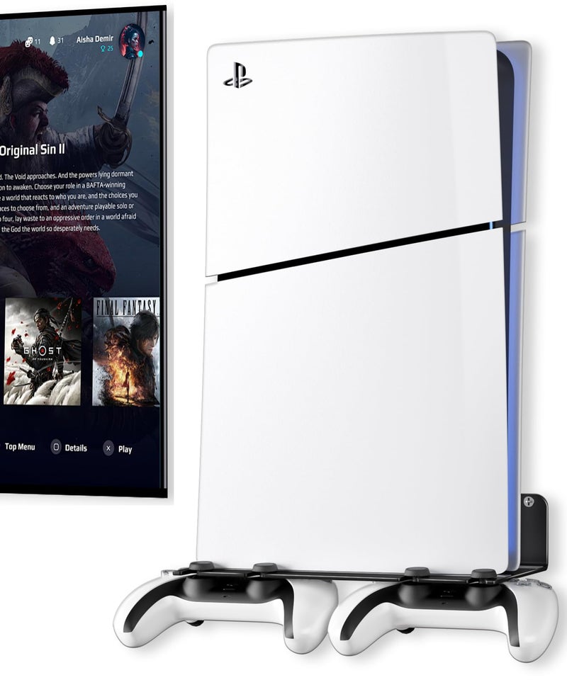 ANSHAWTIY PS5 Wall Mount Aluminum Alloy Compatible with All PS5 Generations Holds Two Controllers Unimpeded Heat Dissipation Ps5 Accessories Universal for Living Room and Bedroom - Image 1