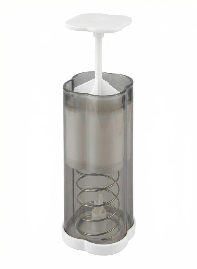 BLBM Press-to-Open Cotton Swab & Toothpick Holder - 4-Compartment Clear Gray Plastic Storage Dispenser, 4.1" H×2.55" D, Spring-Loaded Automatic Pop-Up Lid for Bathroom, Vanity, Countertop - Image 1