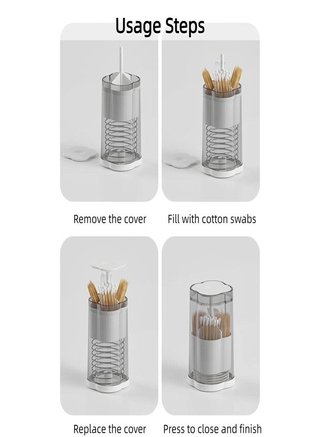 BLBM Press-to-Open Cotton Swab & Toothpick Holder - 4-Compartment Clear Gray Plastic Storage Dispenser, 4.1" H×2.55" D, Spring-Loaded Automatic Pop-Up Lid for Bathroom, Vanity, Countertop - Image 5