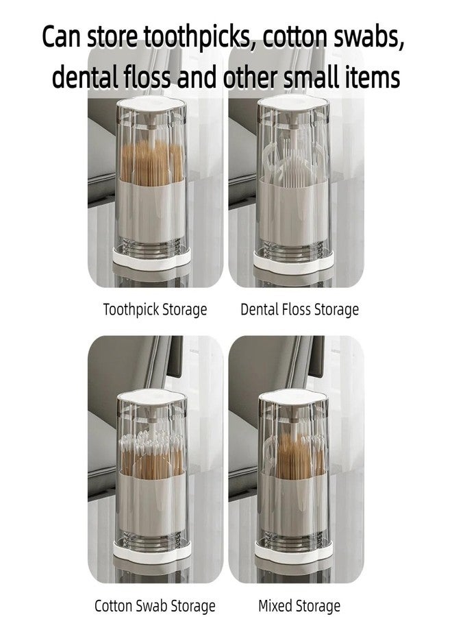 BLBM Press-to-Open Cotton Swab & Toothpick Holder - 4-Compartment Clear Gray Plastic Storage Dispenser, 4.1" H×2.55" D, Spring-Loaded Automatic Pop-Up Lid for Bathroom, Vanity, Countertop - Image 4