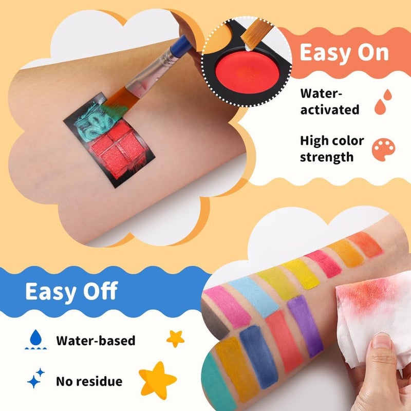 Pivdo Pivdo Kids Face and Body Painting Kit  Non Toxic 20 Color Oil Palette 3 Glitters 2 Hair Chalk Combs 2 Paint Brushes 32 Stencils Tattoo Sheets  Ideal for Party Halloween Makeup Facepaint - Image 4