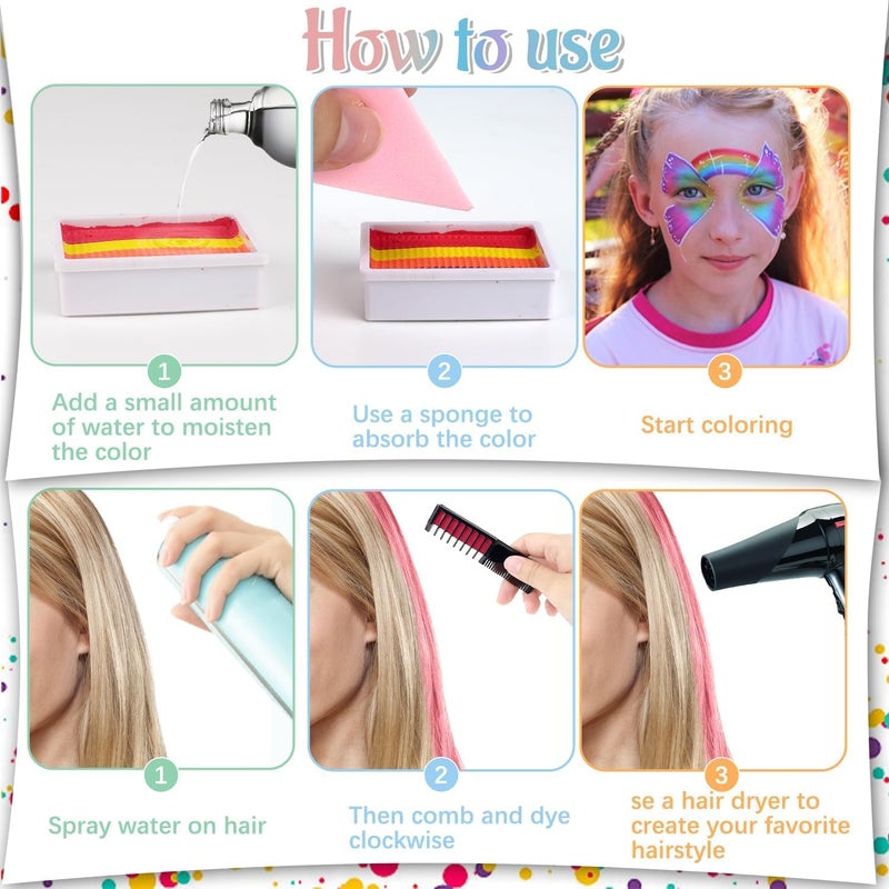 Pivdo Pivdo Kids Face and Body Painting Kit  Non Toxic 20 Color Oil Palette 3 Glitters 2 Hair Chalk Combs 2 Paint Brushes 32 Stencils Tattoo Sheets  Ideal for Party Halloween Makeup Facepaint - Image 2