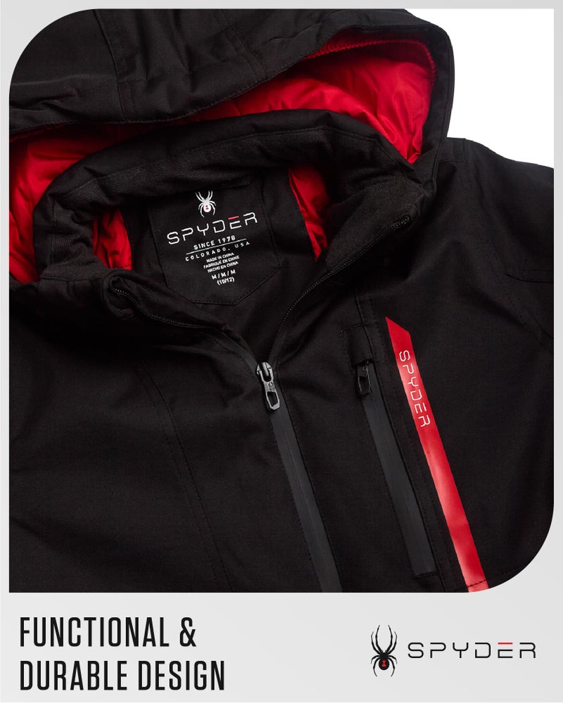 Spyder Boys Winter Ski Jacket - Insulated Soft Shell Water Resistant and Windproof Snowboard Winter Coat with Detachable Hood, Size 5-6, Black - Image 5