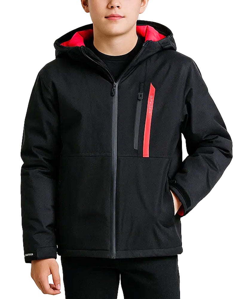 Spyder Boys Winter Ski Jacket - Insulated Soft Shell Water Resistant and Windproof Snowboard Winter Coat with Detachable Hood, Size 5-6, Black - Image 1