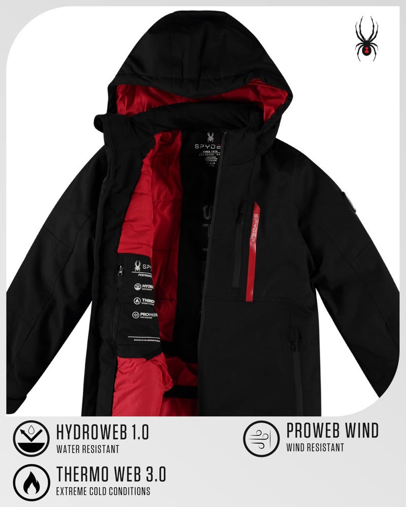 Spyder Boys Winter Ski Jacket - Insulated Soft Shell Water Resistant and Windproof Snowboard Winter Coat with Detachable Hood, Size 5-6, Black - Image 2