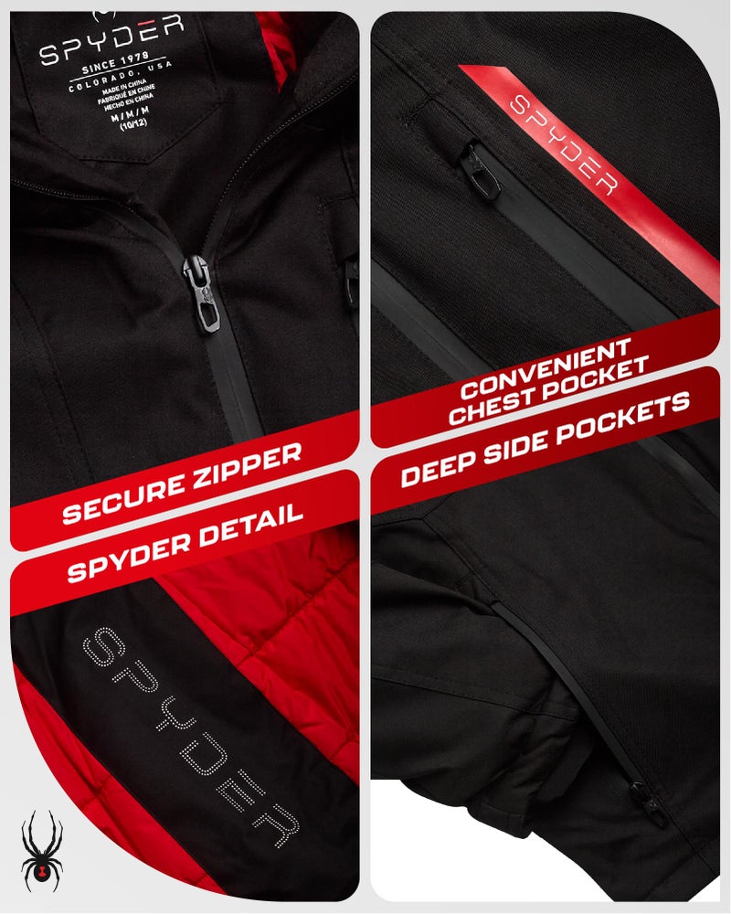 Spyder Boys Winter Ski Jacket - Insulated Soft Shell Water Resistant and Windproof Snowboard Winter Coat with Detachable Hood, Size 5-6, Black - Image 3