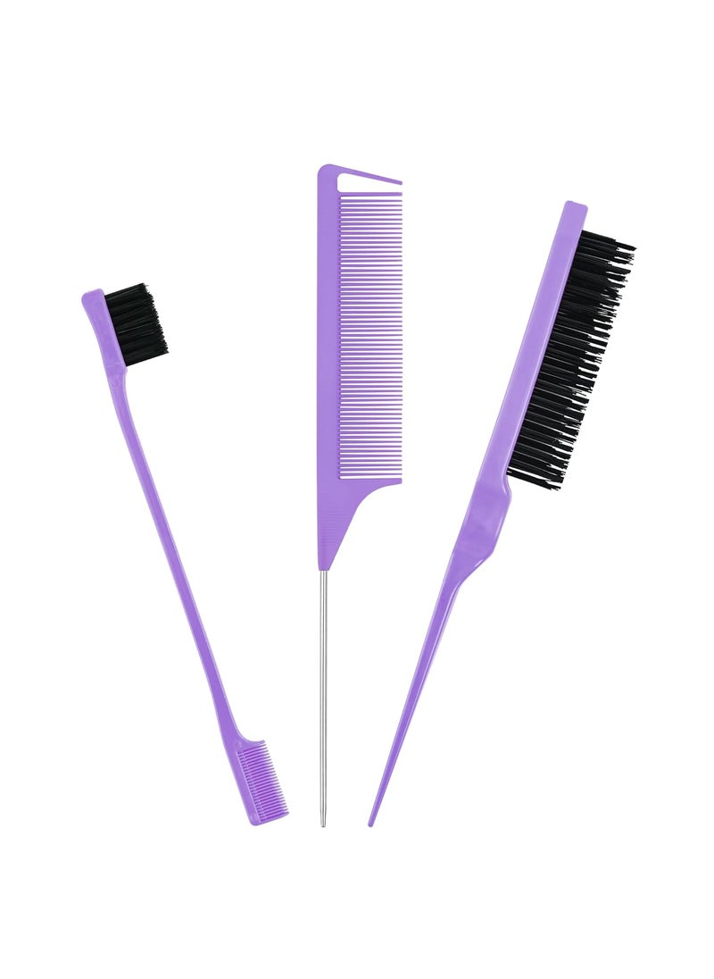 SUPHOUSE - 3pcs Hair Styling Comb Set Hair Dressing Tools Teasing Hair Brush Stainless Steel Rat Tail Comb Edge Control Hair Brush for Back Brushing Combing Braiding Slicking Hair for Women - Image 1
