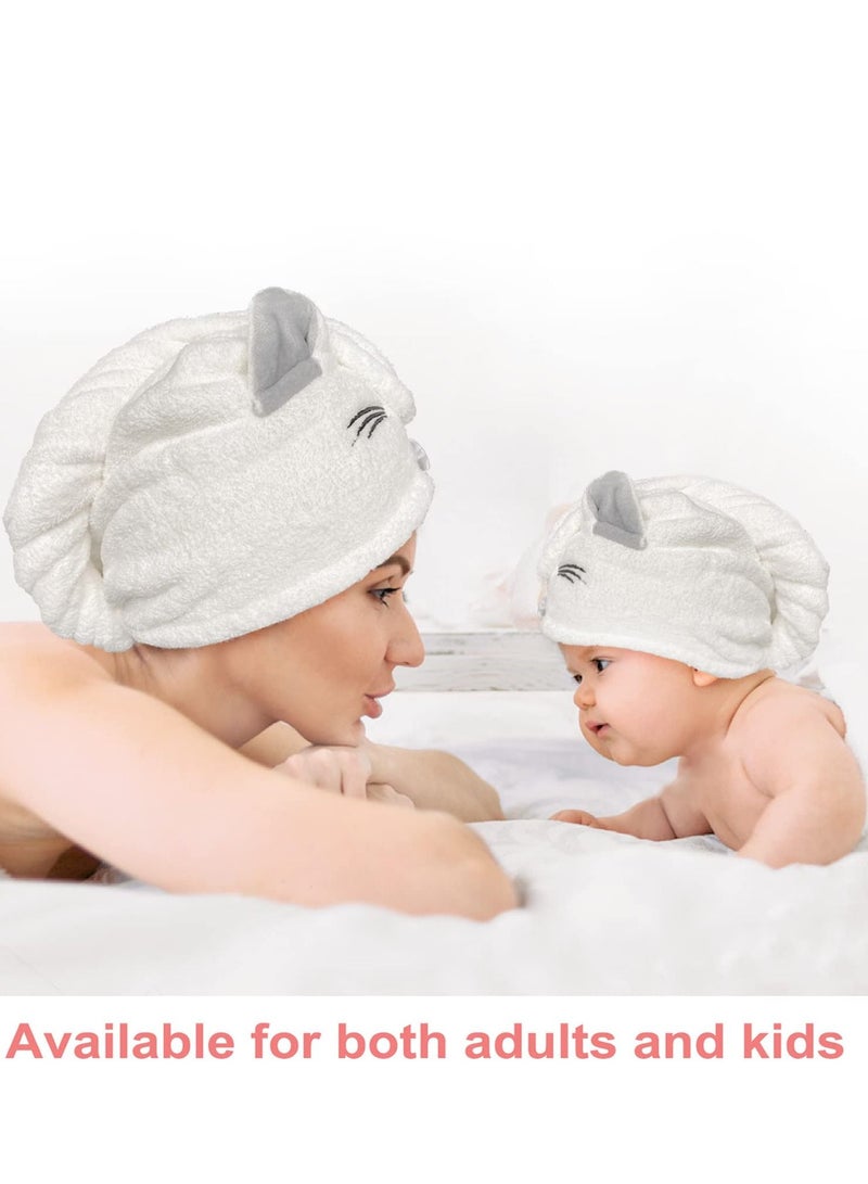 Hair Drying Towel, Microfiber Hair Towel Wrap with Cat Ears, Women's Quick Dry Hair Cap for Women and Kids Girls, Super Fast Absorbent Quick Dry Bath Shower Dry Head Bandana with Buttons - Image 3