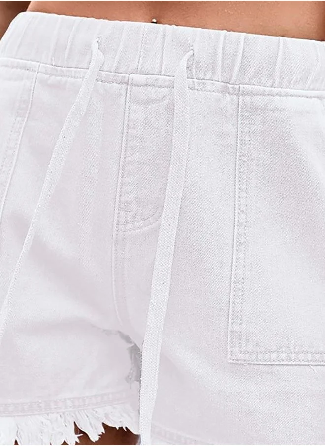 YUNIQEE White Solid Denim Shorts