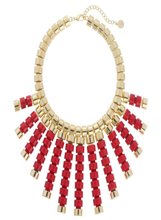 Coiris Layered Cluster Bib Statement Necklace Chunky Collar Choker Metal Necklace Fashion Statement Collar Necklace Vintage Exaggerated Chunky Chain(N0096-Red) - Image 1