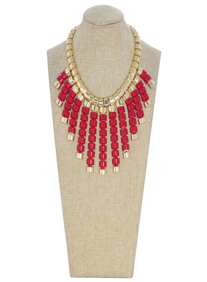 Coiris Layered Cluster Bib Statement Necklace Chunky Collar Choker Metal Necklace Fashion Statement Collar Necklace Vintage Exaggerated Chunky Chain(N0096-Red) - Image 2